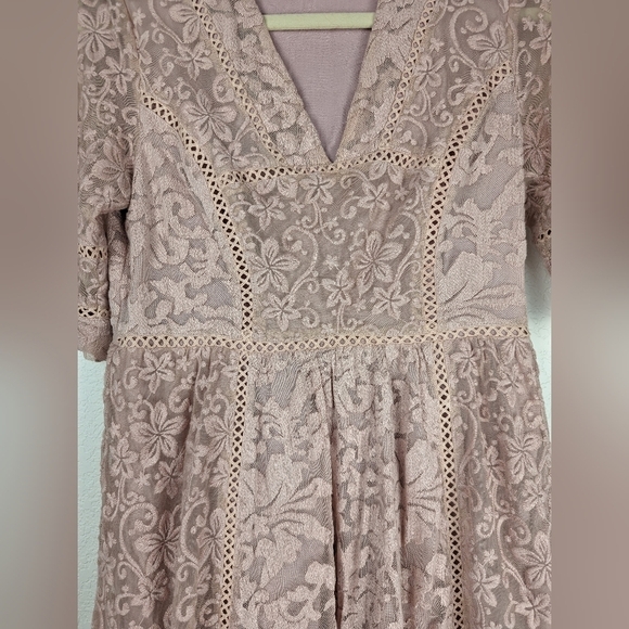 Brass & Roe Blush Pink Lace Midi Dress M Romantic Cottagecore Spring Wedding - Picture 12 of 13